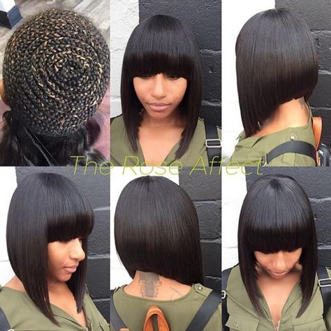 Black Women Bob Hairstyles With Bangs, Short Hair Sew In Weave Black Women, Short Sew In Weave, Bob Sew In Weave, A Line Bob With Bangs, Sew In Bob Hairstyles, Short Sew In, Bob Sew In, Sew In Weave Hairstyles