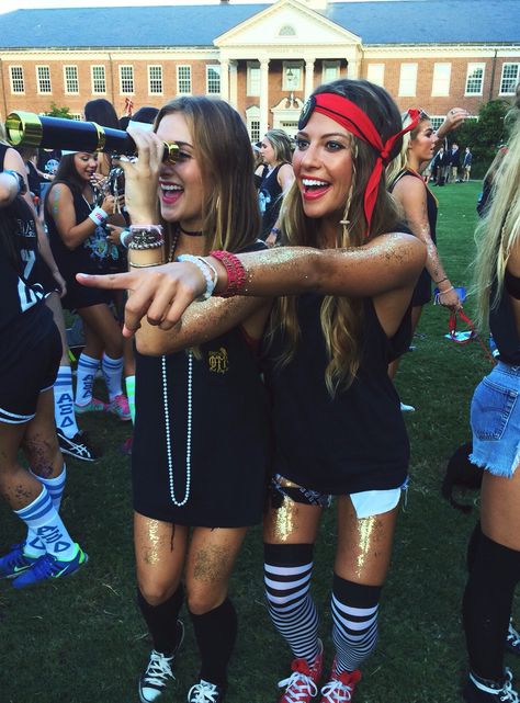 #phirate #phimu #recruitment #pirate #bidday #soroity Pirate Theme Outfit, Pirate Football Theme, Pirate Spirit Day Outfit, Pirate Theme Football Game Outfit, Football Themed Bid Day Sorority, Pirate Bid Day, Pirate Sorority Theme Bid Day, Biker Bid Day Theme, Ride Of Your Life Bid Day Theme