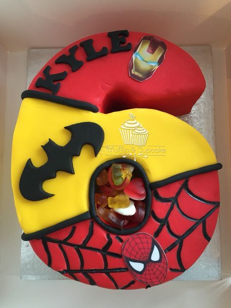 Number 6 superhero cake Ironman Cake, Number Birthday Cakes, Baby Boy Birthday Cake, 6th Birthday Cakes, Marvel Cake, Avenger Birthday Party, Superhero Cake, Avengers Birthday, Mens Birthday Party