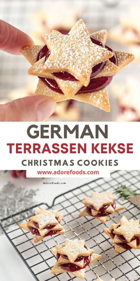 Holiday Cookie Recipes Christmas, Easy Christmas Baking, Cookies With Raspberry Jam, Cookie Recipes Christmas, Christmas Baking Ideas, Christmas Desert, German Christmas Food, Christmas Baking Easy, Christmas Cookie Exchange Recipes