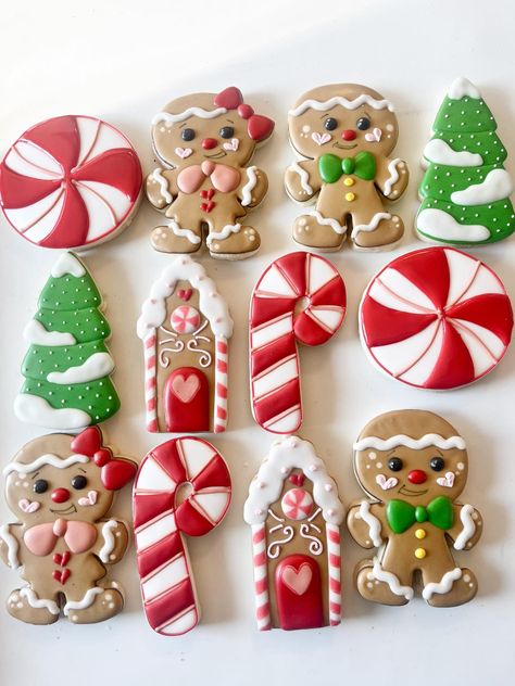 A cute gingerbread theme set! - Cookies by Courtney Gingerbread Nutcracker Cookies, Gingerbread Baby Shower Cookies, Christmas Birthday Cookies Decorated, Christmas Cookie Sets Decorated, Girl Gingerbread Cookies, Specialty Cookies, Xmas Goodies, Hot Cocoa Party, Cocoa Party