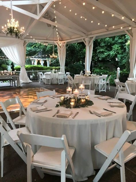 White Folding Chair With Sash, White Chairs Wedding, Square Wedding Tables, Wedding Reception Chairs, Tent Wedding Reception, White Folding Chairs, Reception Layout, Greenery Centerpiece, Wedding Table Designs