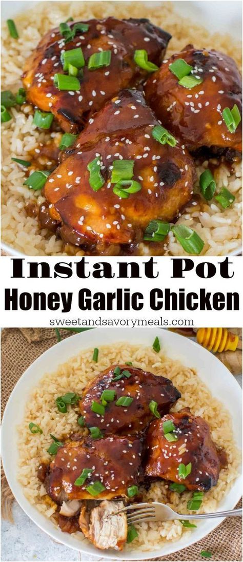 Make this Instant Pot Honey Garlic Chicken recipe, made with just a few ingredients, are sticky delicious, crispy on the outside and incredibly tender on the inside!  #sweetandsavorymeals #pressurecooker #chicken #chickenthighs #instantpotrecipes #instantpot Instant Pot Honey Garlic Chicken, Garlic Chicken Thighs, Honey Garlic Chicken Thighs, Garlic Chicken Recipes, Savory Meals, Pressure Cooker Chicken, Best Instant Pot Recipe, Healthy Instant Pot Recipes, Instant Pot Recipes Chicken