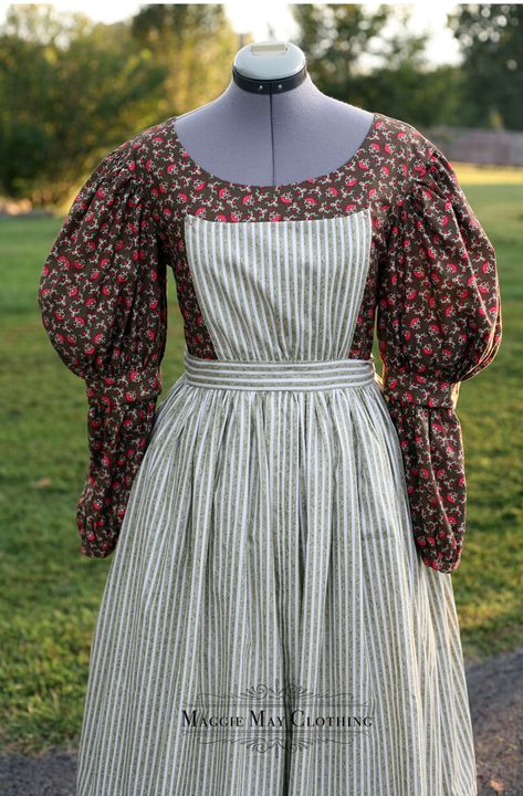 Rural 1830s era dress – Maggie May Clothing- Fine Historical Fashion 1830s Working Class Fashion, Vintage Work Dress, 1830 Dress Pattern, 1830s Fashion Poor, 1873 Fashion, 1830 Dress, Trek Clothing, Little Women Costumes, 1830s Dress