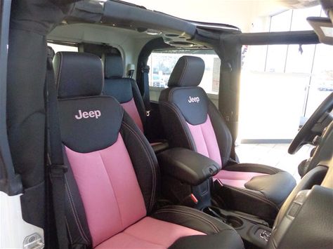 Jeep wrangler seats - pink seat Jeeps Lifted, Jeep Wrangler Seats, Pink Jeep Wrangler, Cars For Girls, Mom Mobile, Jeep Wrangler Interior, Jeep Seats, Blue Car Accessories, Black Jeep Wrangler