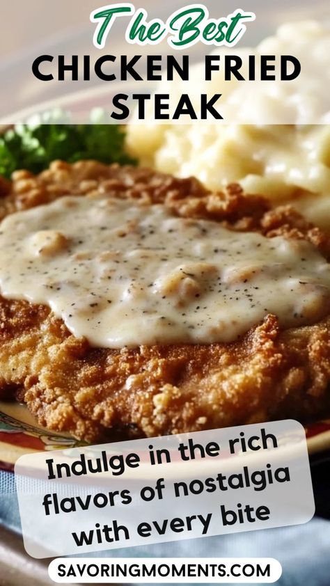 Crispy, golden-brown chicken fried steak smothered in creamy gravy—this southern favorite is the perfect indulgent meal for lunch or dinner. Whether you're craving comfort food or looking for a quick, satisfying dinner recipe, this dish hits the spot every time. Your next favorite meal is just a click away. #chickenrecipes #dinnerideas #comfortfood #quickdinnerrecipes #southerncooking #easyrecipes #chickenfriedsteak #homemadegravy #crispygoodness #familydinnerideas #classicrecipes #tastydinner Fried Minute Steak Recipes, Tender Chicken Fried Steak, Classic Chicken Fried Steak, How To Make Chicken Fried Steak, Chicken Fried Steaks, Chicken Fry Steak Recipes, Gravy For Chicken Fried Steak, Homecooked Meals Southern, Southern Family Dinner