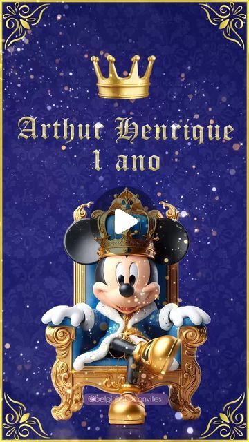 Convites animados e interativos • Filtros on Instagram: "Convite animado Mickey Realeza 👑
O Mickey em suas infinitas possibilidades, eu sou apaixonada 🥰

E tem mais Mickey e Minnie vindo por ai 😍😍😍

Vamos juntos encantar seus convidados?? 

Para entrar em contato e obter mais informações a respeito do nosso trabalho é só acessar o link que está na Bio, tem tudo detalhado lá ok, espero você 😊" First Birthdays, Birthday, On Instagram, Instagram