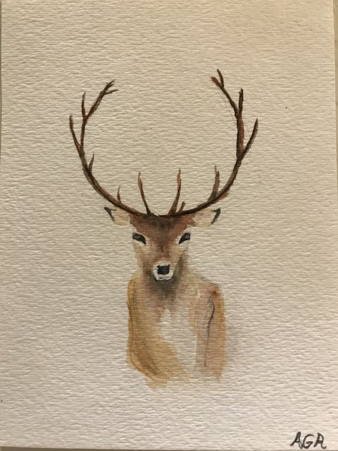 Deer Watercolor Painting Easy, Deer Drawing Easy, Watercolor Painting Easy, Deer Sketch, Deer Drawing, Deer Tattoo, Watercolor Art Landscape, Deer Painting, Coffee Painting