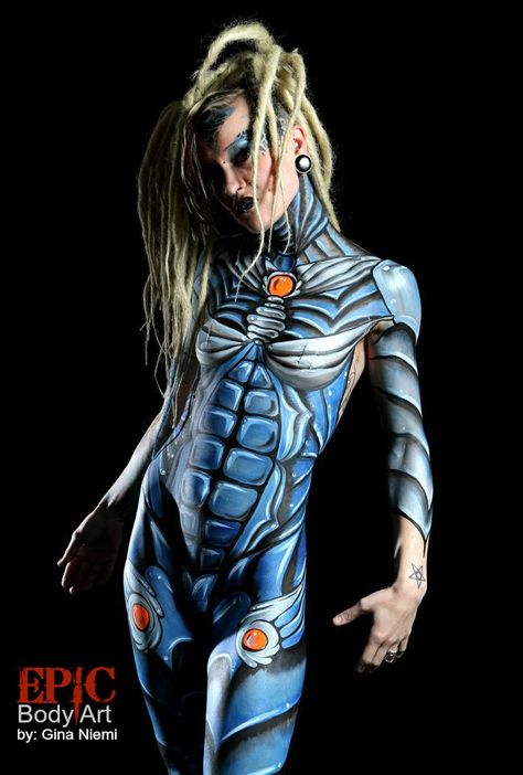 Robot body painting, body art, Back Body Art Paint, Model Painting Body Art, Body Paintings Female Tiktok, Body Paintings Tiktok, Body Paintings Female Model, Fantasy Fest, Environmental Awareness, Body Modifications, Beautiful Makeup