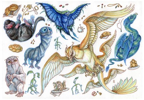 Magical Creatures Harry Potter, Harry Potter Sticker, Fantastic Beasts Creatures, Harry Potter Creatures, Diy Harry Potter Crafts, Fantastic Beasts Fanart, Harry Potter Painting, Harry Potter Stickers, Anniversaire Harry Potter