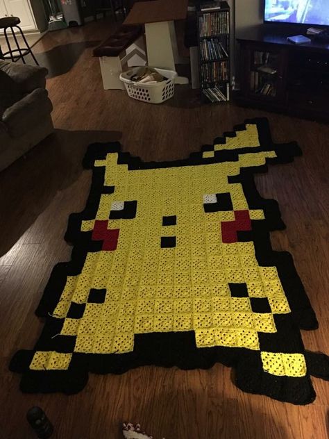 Pokemon Granny Square Blanket, Pixelated Crochet Blanket, Pokemon Blanket Crochet Free Pattern, Crochet Pikachu Blanket, Mario Granny Square Blanket, Crochet Pokemon Blanket, Pokemon Crochet Blanket, Crochet Minecraft Blanket, Pikachu Blanket