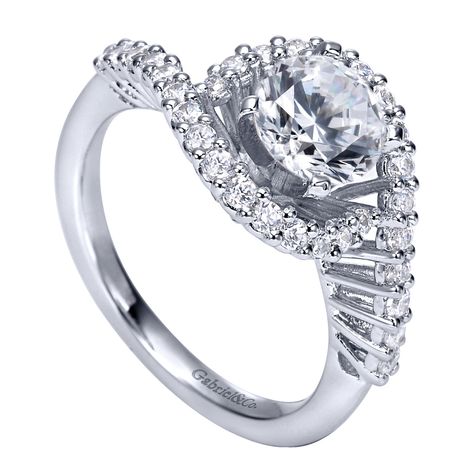 This Gabriel & Co engagement ring captures an elegant vintage look. Waves frame the diamond in this unique form. Rough Diamond, Vintage Look, Winter Wedding, Prong Setting, Vintage Looks, Engagement Ring, Diamonds, I Love, Engagement Rings