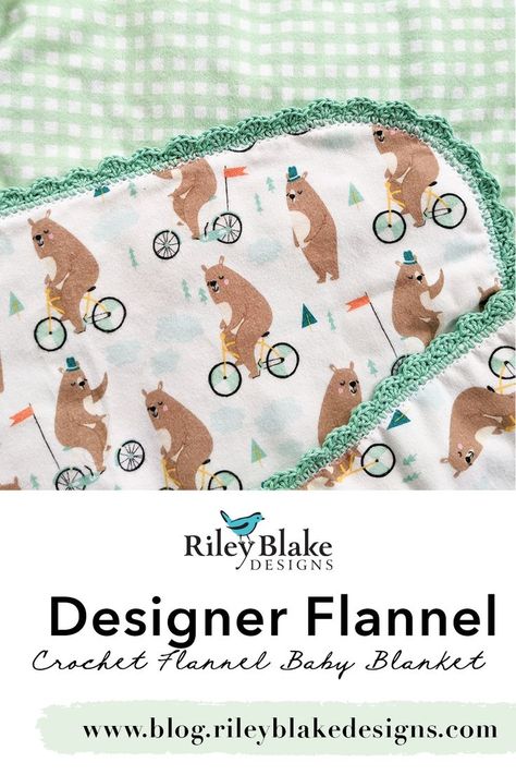 Make a crochet edge baby blanket with our super-soft Designer Flannel! Crochet Flannel Blanket Edging, Crochet Edge Flannel Blanket, Flannel Baby Blanket Crochet Edging, Flannel Baby Blankets With Crochet Edge, Crochet Edge Fleece Blanket, Crochet Receiving Blanket, Crochet Edges For Blankets Baby, Blanket Stitch Embroidery Design, Crochet Baby Blanket Borders