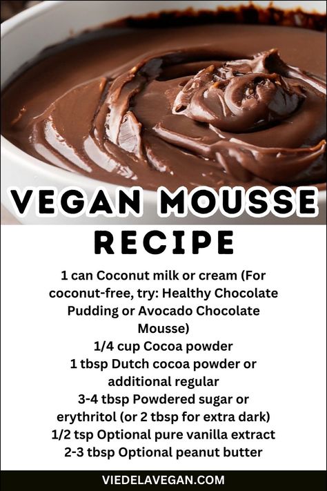 Vegan Mousse Recipe Vegan Mouse, Vegan Mousse, Mouse Recipes, Coconut Milk Chocolate, Dairy Free Alternatives, Decadent Chocolate Cake, Sweet Cravings, Mousse Recipes, Vegan Dessert