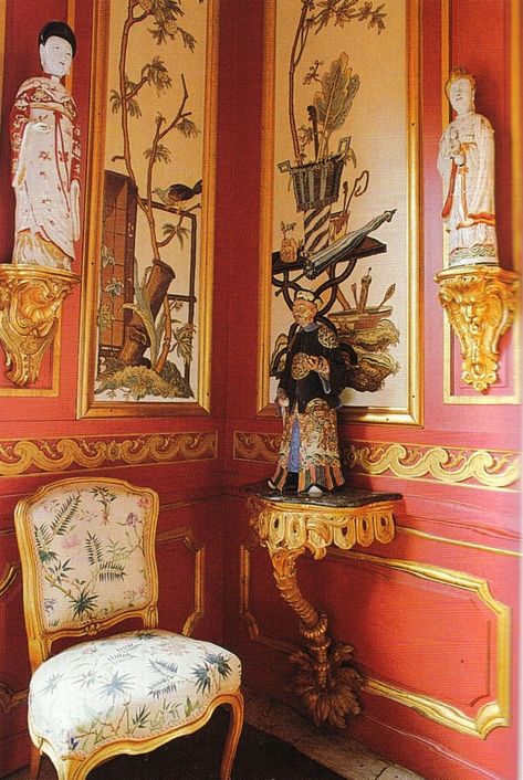 Chinese-Pavilion-at-Drottningholm-Sweden-courtesy-of-World-of-Interiors-May-1996-Peak-of-Chic Chinese Furniture Design, Chinoiserie Interior, Chinese Pavilion, Chinoiserie Room, Red Chinoiserie, Swedish Interiors, Chinoiserie Decor, Chinese Interior, Chinoiserie Design