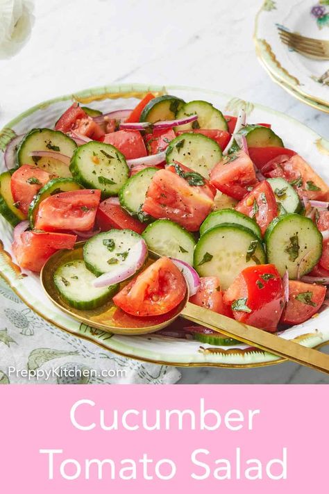 Light and refreshing, this Cucumber Tomato Salad is the perfect side dish for any meal. This salad comes together so quickly and easily. All you need are fresh basil, cucumbers, tomatoes, red onions, and a few pantry staples to make a tangy vinaigrette. You’ll want to enjoy this salad all summer long. John Kanell, Picnic Salad, Watermelon Salad Recipes, Tomato Salad Recipes, Corn Salad Recipes, Macaroni Salad Recipe, Preppy Kitchen, Cucumber Tomato Salad, Meals Easy