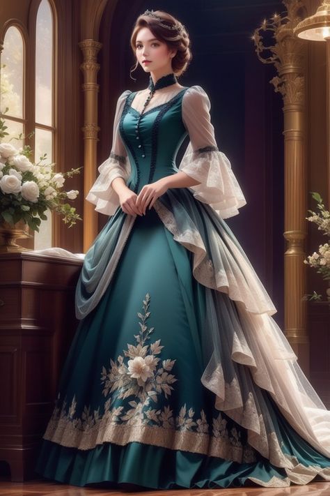 1700s Ballgown, Victorian Dress Design, Fantasy Gowns Queens, Royal Dresses Queens Gowns, Royal Dresses Princesses, Victorian Dresses Gowns, Victorian Ball Dress, Victorian Evening Gown, Noble Dress