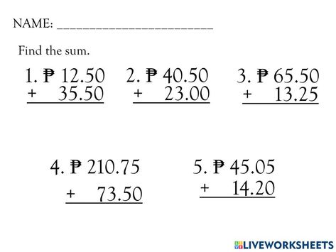 Philippines Money, Philippine Money, Adding Integers, Adding Money, Base Ten Blocks, Money Worksheets, 2nd Grade Worksheets, Math Addition, Simple Addition