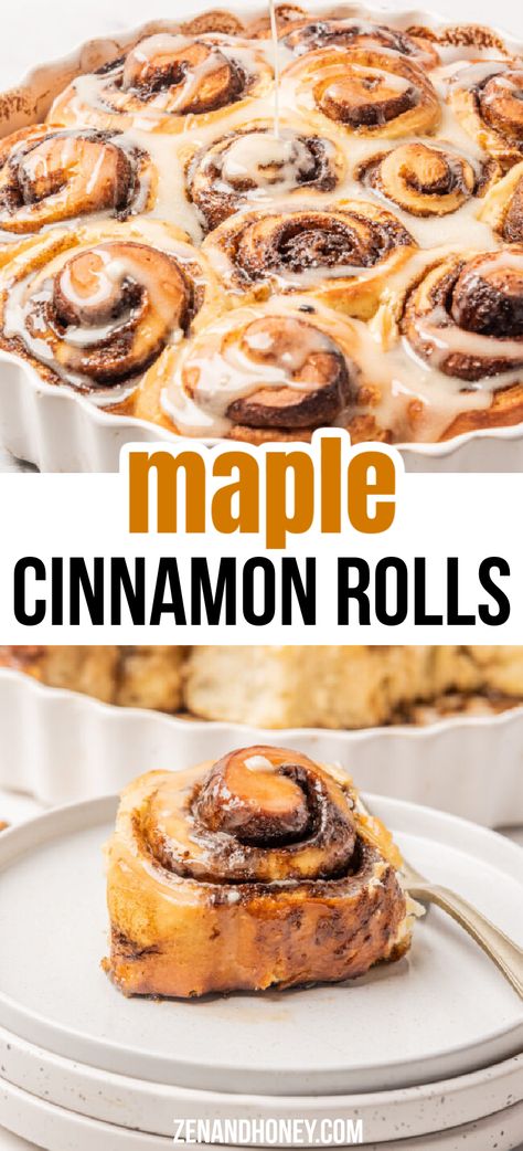 These easy, homemade maple cinnamon rolls are fluffy, soft, chewy and topped with a silky maple icing. One of the best cinnamon rolls recipe ever. These maple cinnamon rolls are also perfect for Thanksgiving dessert, fall festivities and any other special occasion. Maple Danish Recipe, Maple Iced Cinnamon Rolls, Cinnamon Rolls With Maple Icing, Maple Cinnamon Roll Icing, Maple Icing For Cinnamon Rolls, Maple Cinnamon Rolls Homemade, Cinnamon Rolls Different Flavors, Specialty Cinnamon Rolls, Different Cinnamon Roll Flavors