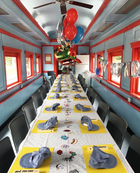 A Train Car Birthday Party! Birthday Party Table Decor, Train Birthday Theme, Train Sticker, Train Photo, Train Birthday Party, Car Birthday Party, Birthday Party Table, 4th Birthday Party, Car Themed Parties