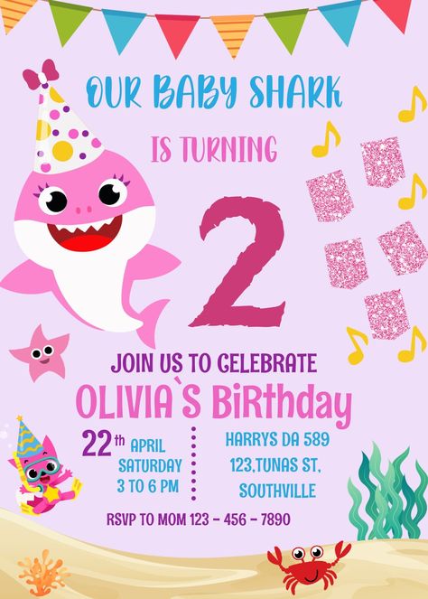 Baby Shark Birthday Invitation Template Canva 4 - Payhip Babyshark Bday Invitation Template, Baby Shark Birthday Invitation Free, Baby Shark Birthday Invitation Template, Baby Shark Invitations Birthday Girl, Baby Shark Invitations Template, Baby Shark 3rd Birthday Party Girl, Baby Shark 2nd Birthday Party Girl, Invitaciones Baby Shark, Baby Shark 3rd Birthday