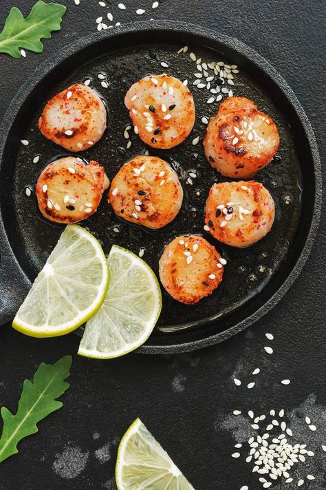 Scallops Recipe, Sea Scallops, Scallop Recipes, Fresh Fish, On The Grill, The Talk, Pineapple Juice, Sesame Seeds, The Grill