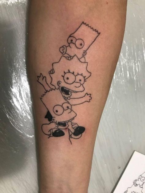 Bart And Lisa Tattoo, Siblings Tattoo For 3, Bart And Lisa, Simpsons Tattoo, Brother Sister Tattoo, 2 Brothers, Mommy Tattoos, Sibling Tattoos, 3 Tattoo