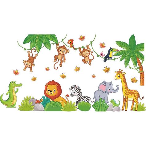 Mobilier d'intérieur > Décoration > Sticker et film adhésif > Sticker enfant XINUY, Sticker mural motif animaux de la jungle singe, éléphant, girafe, safari, décoration murale pour chambre d'enfant, chambre de bébé, chambre à coucher. Facile à décoller et à coller : Ces stickers muraux pour enfants peuvent être appliqués sur toute surface sèche, propre et lisse comme les murs, les meubles, les fenêtres, les portes, les miroirs, etc. Pas de résidus collants et vous n'avez pas à vous inquiéter d'e Monkey Wall, Beautiful Bedroom Decor, Large Decor, Kids Room Wallpaper, Pvc Wall, Wall Decal Sticker, Room Wallpaper, Jungle Animals, Childrens Room