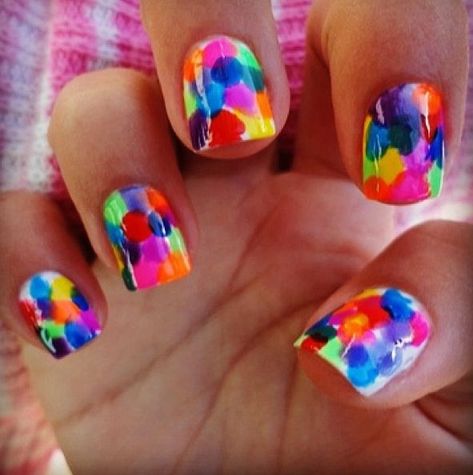 25 Cool Colorful Nail Art Ideas Splatter Nails, Colorful Nail Art, Colorful Nail, Dots Nails, Rainbow Nails, I Love Nails, Neon Nails, Nailed It, Cool Nail Designs