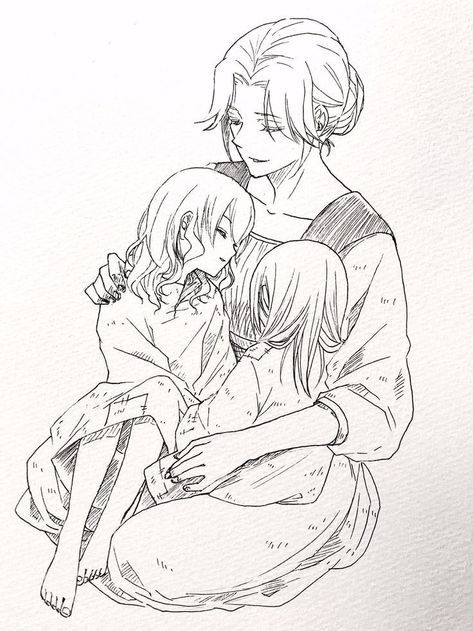 Family Photo Art Drawing, Anime Family Base Drawing, Pillow Hugging Reference, Sisters Drawing Reference, Sibling Reference Poses, Holding A Baby Drawing Reference, Child Drawing Reference Poses, Family Poses Drawing, Siblings Drawing Reference