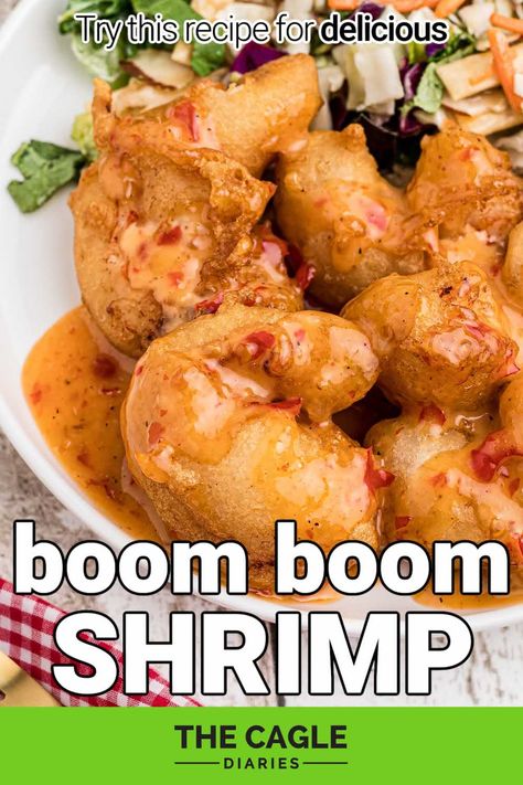 Delicious Boom Boom Shrimp (also known as Bang Bang Shrimp) - battered in a tempura style batter then coated in a sweet and spicy sauce. [Video included] Shrimp Recipe Air Fryer, Shrimp Bang Bang, Battered Shrimp Recipes, Boom Boom Shrimp, Fried Tempura, Shrimp Batter, Boom Sauce, Battered Shrimp, Tempura Shrimp