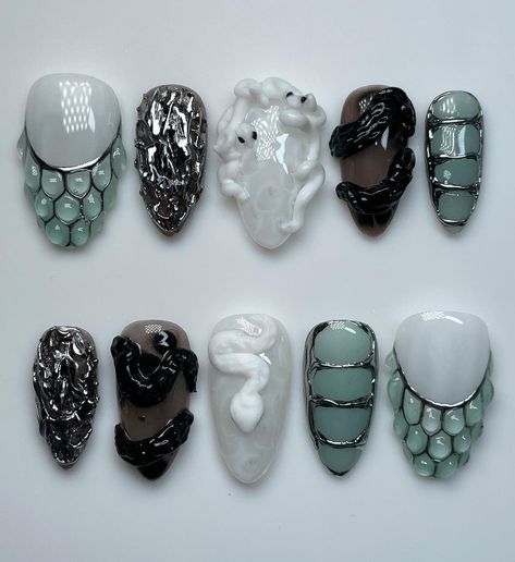 Chrome Snake Nails, Lexi Nails, Japan Nail Art, 3d Nail Art Designs, Haircut Inspo, Chrome Nail Art, Style Nails, Fantasy Nails, Chrome Nail