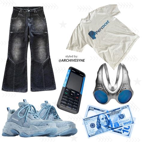 Top: PAYPAL TEE via ig:@shitbysheff Pants: VOLUMEONE BY VOL . 1 “01 DENIM” via ig:@vol1studio Footwear: MEN'S TRIPLE S SNEAKER DENIM IN BLUE Glasses: 2000 Oakley ‘Over The Top’ Ice Iridium FMJ 5.56 Silver Sunglasses via: ig:@oakley Nokia: Unknown Money: Unknown Oakley Over The Top, Silver Sunglasses, Blue Glasses, Virtual Stylist, Over The Top, Money, Sunglasses, Sneakers, Pants