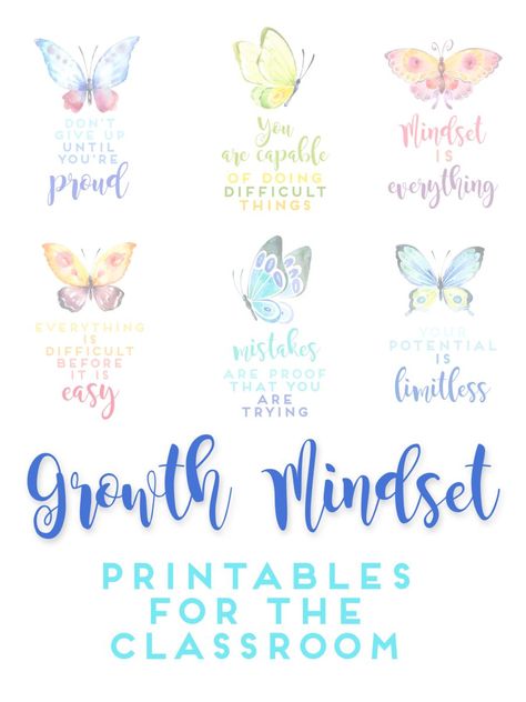 #GrowthMindset Printables for the Classroom, Watercolor butterflies with coordinating ombre typography. Classroom decor; teacher tools. Classroom Decor Butterflies, Butterfly Classroom Ideas, Butterfly Themed Classroom Decor, Classroom Butterfly Decor, Butterfly Classroom Theme Decorations, Butterfly Classroom Decor, Butterfly Classroom Theme, Butterfly Classroom, Butterflies Classroom