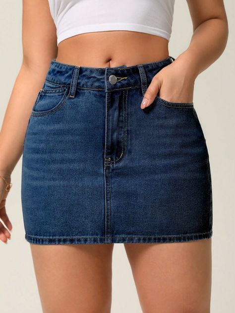 Women Pocketed Bodycon Casual Denim Mini Skirt Dark Wash Casual   Denim Plain Bodycon Non-Stretch  Women Clothing, size features are:Bust: ,Length: ,Sleeve Length: Casual Denim Jeans, Bodycon Casual, Denim Skirt Outfits, Skirt Medium, Denim Skirt Women, Denim Skirts, Inspiration Mode, Denim Mini, Kids Sleepwear