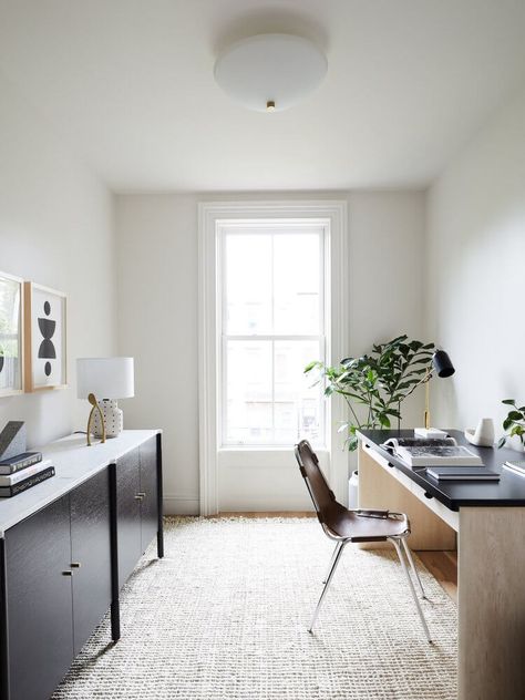 Slope Townhouse by nune | Global Interiors | est living Blockshop Textiles, Minimalist Office Desk, Brownstone Interiors, Egg Collective, Street Townhouse, Basement Office, Brooklyn Brownstone, Victorian Townhouse, Light Hardwood