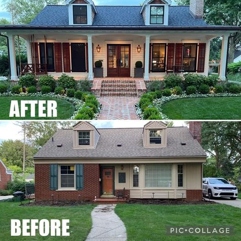 Front Porch Renovation Before And After, Front House Remodel Exterior Makeover, House Facelift Exterior Before And After, Easy House Exterior Updates, Repainting Outside Of House, Adding A Front Porch Before And After, Update Outside Of House, Extending Front Porch Before And After, Porch Before And After