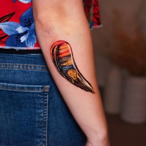 The Scream Tattoo Edvard Munch, Paint Smudge Tattoo, Paint Swipe Tattoo, Paint Smear Tattoo, The Scream Tattoo, Brushstroke Tattoo, Embroidery Tattoos, Paint Smear, L Embroidery