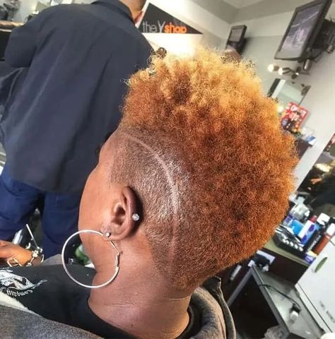 Blonde Mohawk Black Women, Black Mohawk Hairstyles For Women, Short Natural Mohawk For Black Women, Mohawk Haircut For Black Women, Mohawk On Natural Hair Black Women, Women’s Mohawk Haircut, Tapered Mohawk Natural Hair Black Women, Frohawk Women, Short Curly Mohawk Black Women