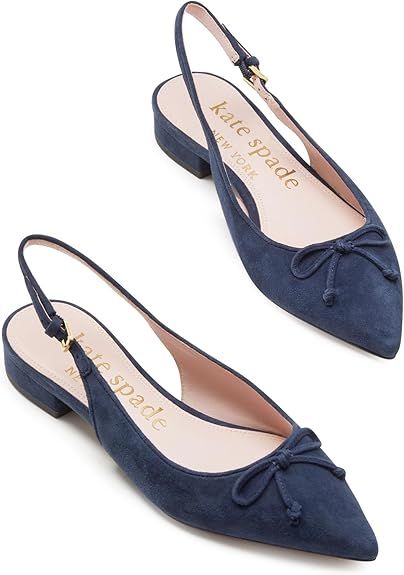 Amazon.com | kate spade new york Women's Veronica Flat Ballet | Flats Navy Blue Flats, Navy Flats, Chic Sandals, Slingback Flats, Trending Sneakers, Soft Suede, Kate Spade New York, Womens Flats, Low Heels