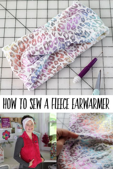 Leftover Fleece Projects, Ear Warmer Headband Sewing Pattern, Ideas For Fleece Fabric, Diy Head Warmer, Sewing Ear Warmers, Sherpa Ear Warmer Pattern, Fleece Headbands Pattern Ear Warmers, Sherpa Headband Diy, Sewing Winter Hats