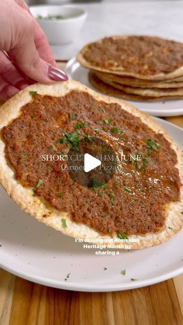 Nicole Keshishian Modic | KALEJUNKIE® on Instagram: "@kalejunkie SHORTCUT LAHMAJUNE (ARMENIAN PIZZAS)🇦🇲 and you can catch me on Good Day LA this Monday making it live on TV (along with 2 other recipes 📺). I am so excited to share this shortcut version of my grandma’s recipe. If you’ve never heard of lahmajune, it is a simple flatbread pizza of sorts—a street food—topped with a warm, seasoned meat mixture and herb paste. My grandma used to make dough for the base from scratch, but instead we are using flour tortillas, and honestly? I like this version better because I get the taste of her cooking I miss so much — and it’s easier for everyone (YOU!!!) to make! Top with chopped parsley and a squeeze of lemon and 🤌🏼🤌🏼🤌🏼🤌🏼. SO GOOD!⁣
⁣
NOTE: The word “Lahamjune” is an Arabic word and Armenian Pizza, Using Flour Tortillas, Make Top, Armenian Recipes, Flatbread Pizza, Flour Tortillas, Flatbread, Other Recipes, Easy Peasy