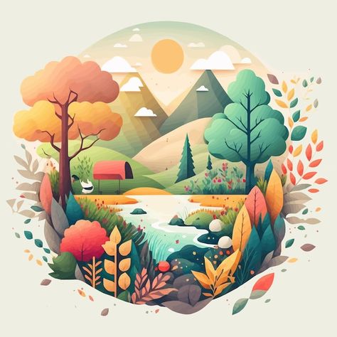 Jungle Landscape, Jungle Mural, Vector Nature, Mountain Illustration, Mountain Forest, Landscape Background, Affinity Designer, Landscape Illustration, Vector Artwork