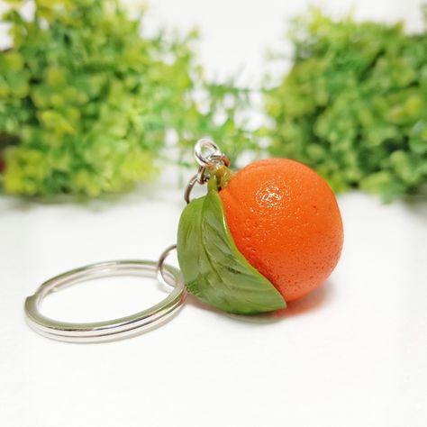 Wacky Jewelry, Polymer Clay Fruit, Fruit Keychain, Orange Polymer Clay, Food Keychain, Clay Fruit, Clay Orange, Stocking Stuffers For Teens, Orange Accessories