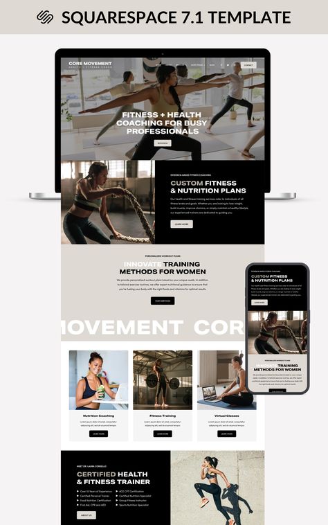 A Squarespace Website Template for Personal Trainers, Fitness and Health Coaches, Yoga Teachers, and more Fitness Training Website Design, Personal Training Website Design, Fitness Website Design Personal Trainer, Fitness Website Design Layout, Health And Fitness Website Design, Athletic Website Design, Boxing Website Design, Gym Website Design Inspiration, Fitness Coach Website