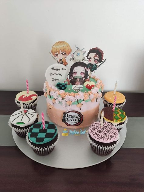 Demon Slayer Cupcakes, Demon Slayer Cake Design, Happy 11th Birthday, Anime Cake, Pretty Pumpkins, Creative Birthday Cakes, 11th Birthday, Hama Beads, Cake Designs