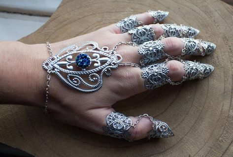 Hand Harness Jewelry, Finger Claws, Elf Ring, Nail Jewellery, Claw Rings, Nail Armor, Metal Glove, Full Finger Ring, Fashion Costume Halloween