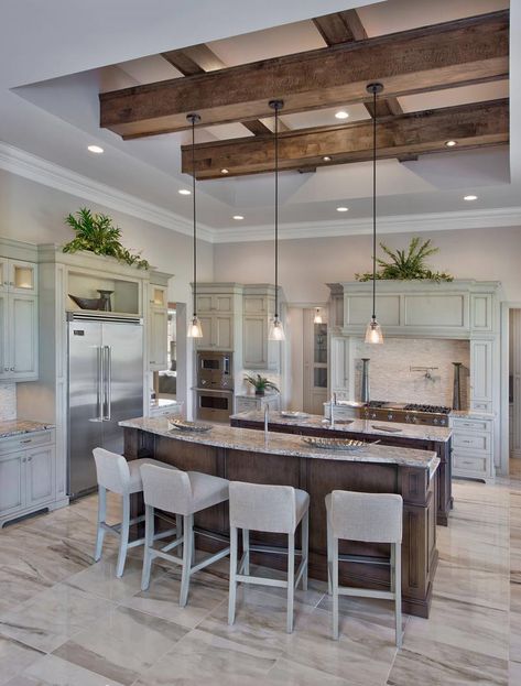 Great Hardwood Design Kitchen With 2 Islands Layout, Kitchen With 2 Islands, Kitchens With Two Islands, Gray Kitchens, Double Island, Cabinets Gray, Kitchen Layouts With Island, Double Island Kitchen, Replacing Kitchen Countertops