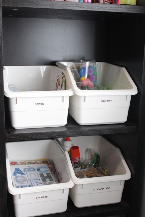 ikea organization bins craft room Ikea Organisation, Ikea Bins, Small Closet Makeover, Ikea Must Haves, Ikea Organization Hacks, Ikea Crafts, Ikea Organization, Ikea Wall, Cleaning Supplies Organization