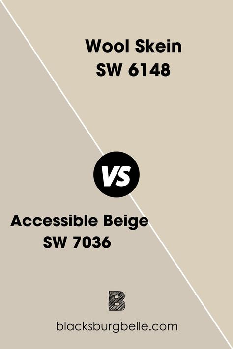 Wool Skein is a much lighter color compared to Accessible Beige, thanks to the green in it. Accessible Beige has a whole lot of gray in it, giving your space a warm feel with its LRV of 58. Sw Wool Skein Living Room, Sherwin Williams Wool Skein Walls, Sw Wool Skein, Wool Skein Sherwin Williams, Sw Fawn Brindle Paint, Sherwin Williams Wool Skein, Accessible Beige Sherwin Williams 50%, Accessible Beige Sherwin Williams Lightened 50%, Wool Skein